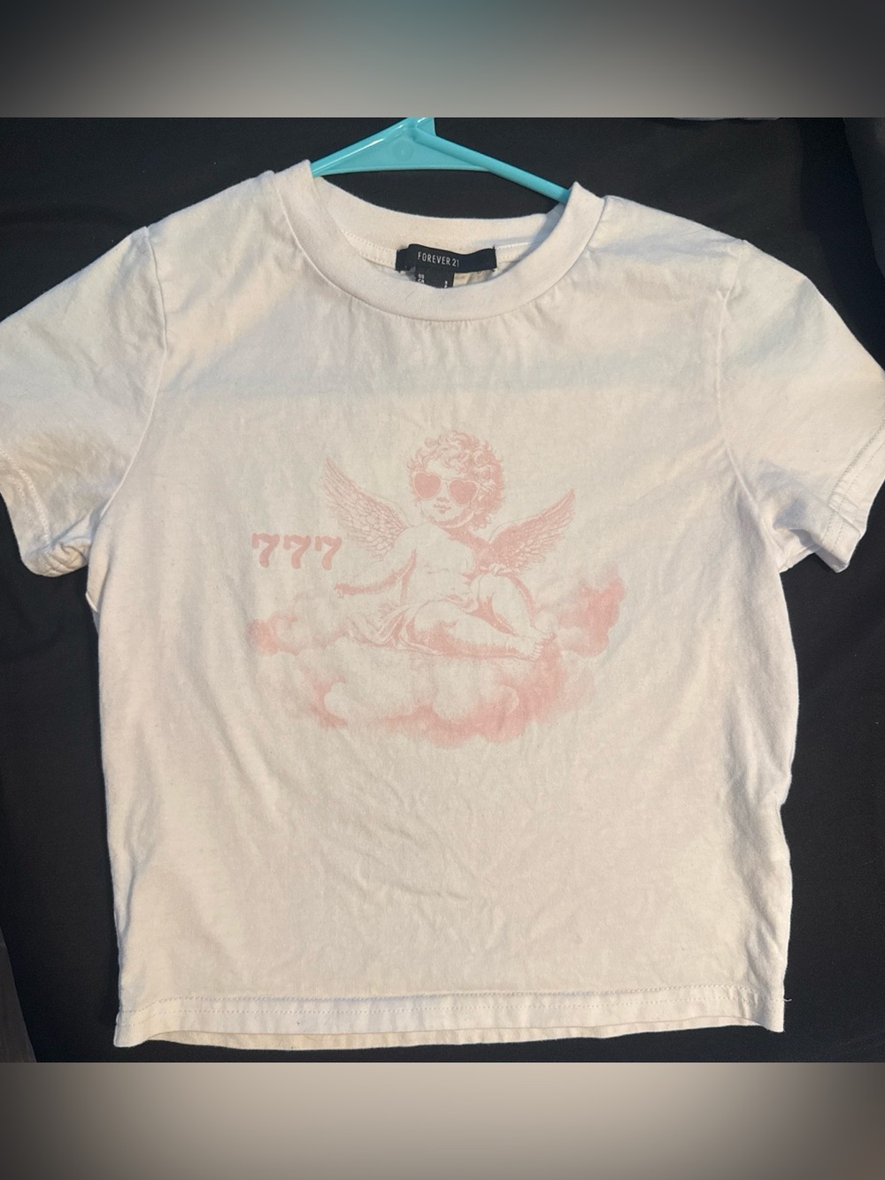 Forever 21 White Kids Tee with Pink Cherub Graphic